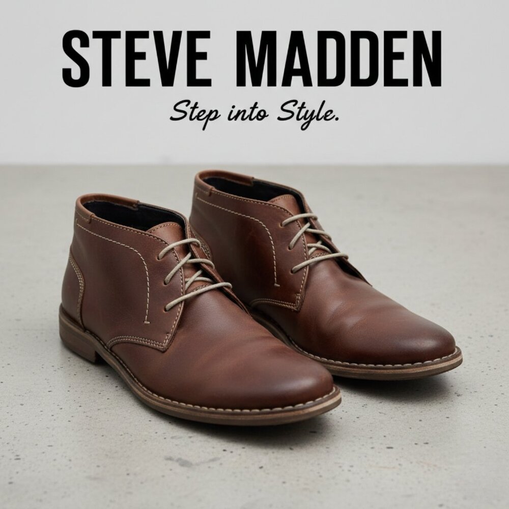 STEVE MADDEN Harken Brown Leather Chukka Boots Men's 10 Distressed Lace Up Shoes